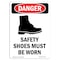 Signmission OSHA Danger Sign, Safety Shoes Must Be Worn, 5in X 3.5in Decal, 3.5" W, 5" H, Portrait OS-DS-D-35-V-1566 - alternate 1